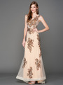 A636 Embroidery Sheer Evening Dress  - Brown, Front View Thumbnail
