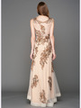 A636 Embroidery Sheer Evening Dress  - Brown, Back View Thumbnail