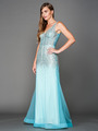 A637 V Neck Embellished Evening Dress - Aqua, Front View Thumbnail