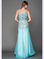 A637 V Neck Embellished Evening Dress - Aqua, Back View Thumbnail