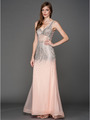 A637 V Neck Embellished Evening Dress - Blush, Front View Thumbnail