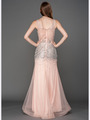 A637 V Neck Embellished Evening Dress - Blush, Back View Thumbnail