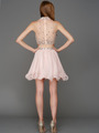 A638 High Neck Sheer Top Homecoming Dress - Blush, Back View Thumbnail