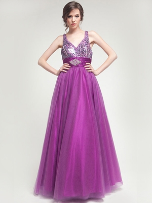 AC204 Sequin Bodice Prom Gown, Purple
