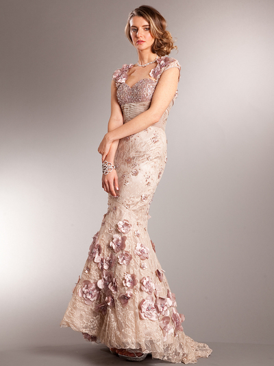 AC225 Vintage Lace Mermaid Evening Dress - Dusty Rose, Front View Medium