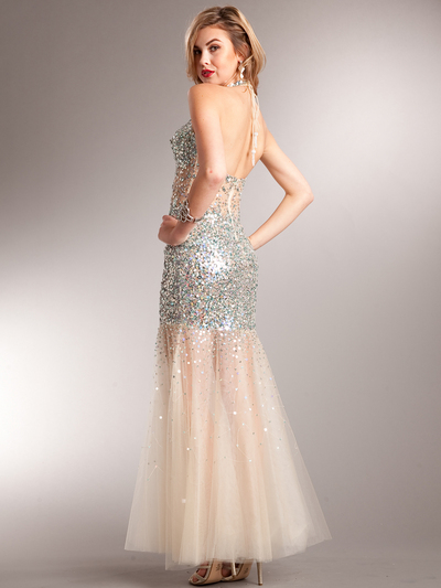 AC227 Sparkling Chic Evening Dress - Aqua, Back View Medium
