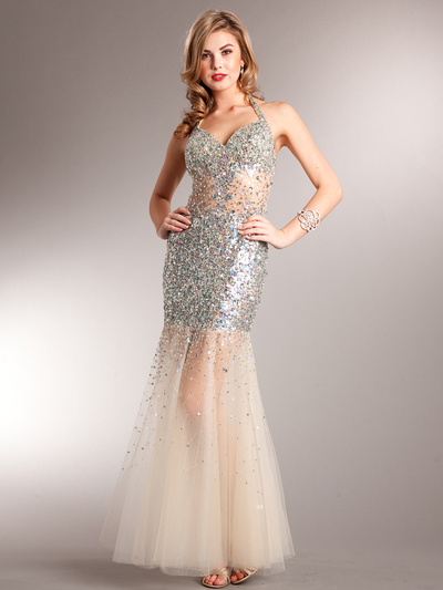 AC227 Sparkling Chic Evening Dress - Aqua, Front View Medium