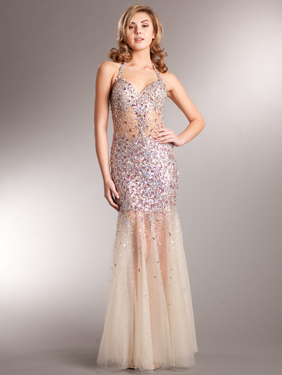 AC227 Sparkling Chic Evening Dress - Rose, Front View Medium