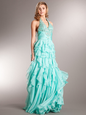 AC232 Ravishing Ruffles Prom Dress, Aqua