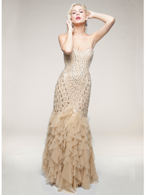 AC234 Sculptured and Streamlined Mermaid Evening Gown, Champagne