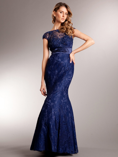 AC235 Perfectly Polished Mermaid Evening Gown - Navy, Front View Medium