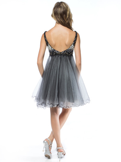 AC451 Sequin Bodice Baby Doll Party Dress - Black, Back View Medium