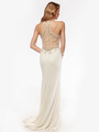 AC552 High Neck Embellished Evening Dress with Side Panel     - Off White, Back View Thumbnail