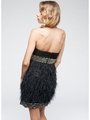 AC611 Beads and Feather Formal Cocktail Dress - Black, Back View Thumbnail