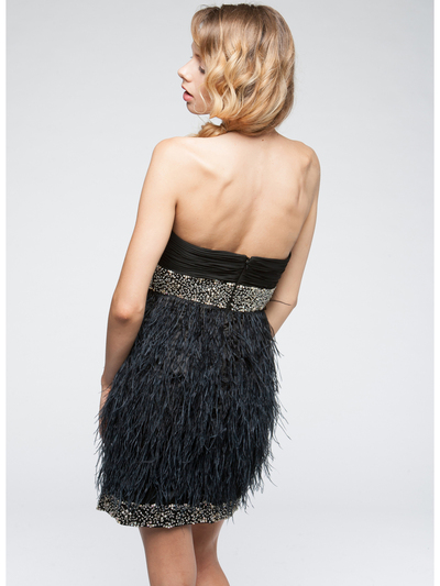 AC611 Beads and Feather Formal Cocktail Dress - Black, Back View Medium