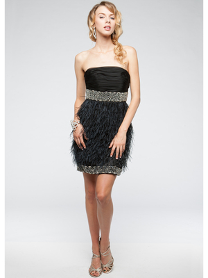 AC611 Beads and Feather Formal Cocktail Dress, Black