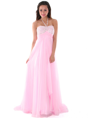 AC613 Dazzling Halter Prom Dress, Light Pink