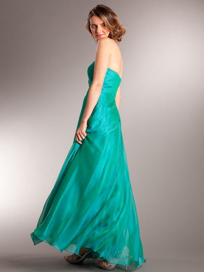 AC625 Sparkly Floral Empire Waist Evening Dress - Emerald Green, Back View Medium
