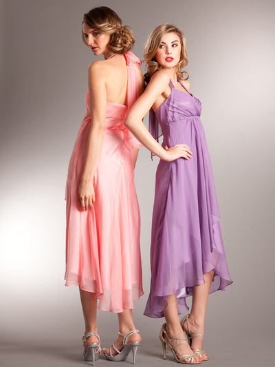 AC629 Vintage Inspired High-low Tea Length Dress - Victorian Purple, Back View Medium