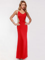 AC631 Round Neck Shimmering Back Evening Prom Dress - Red, Front View Thumbnail