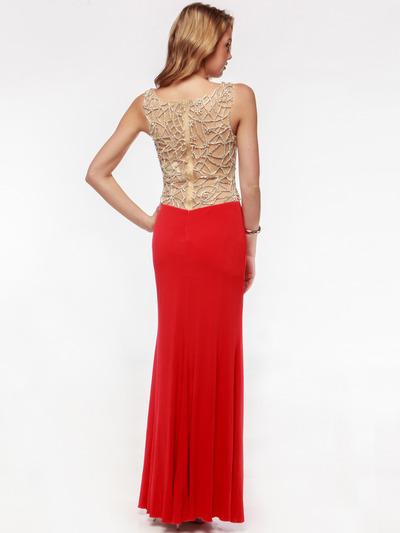 AC631 Round Neck Shimmering Back Evening Prom Dress - Red, Back View Medium