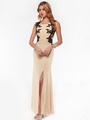 AC632 Sleeveless Embroidery Evening Dress with Back Panel    - Nude, Front View Thumbnail