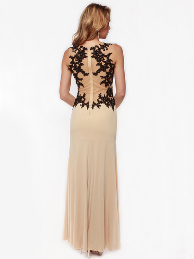 AC632 Sleeveless Embroidery Evening Dress with Back Panel    - Nude, Back View Medium