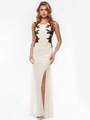 AC632 Sleeveless Embroidery Evening Dress with Back Panel    - Off White, Front View Thumbnail