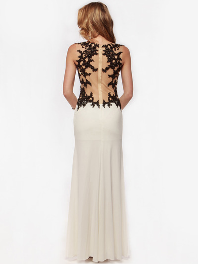 AC632 Sleeveless Embroidery Evening Dress with Back Panel    - Off White, Back View Medium