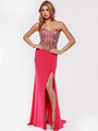 AC633 Jeweled Strapless Evening Dress with Slit - Fuchsia, Front View Thumbnail