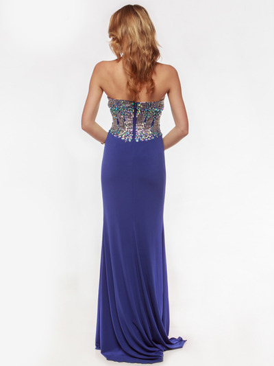 AC633 Jeweled Strapless Evening Dress with Slit - Royal Blue, Back View Medium