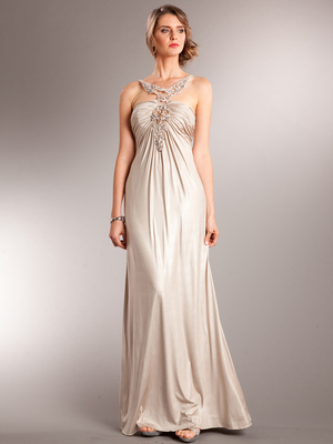 AC704 Halter Charmeuse Stain Evening Dress, Champagne
