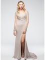 AC707 Long Chiffon Sleeves Crystal Evening Gown - Champagne, Alt View Thumbnail