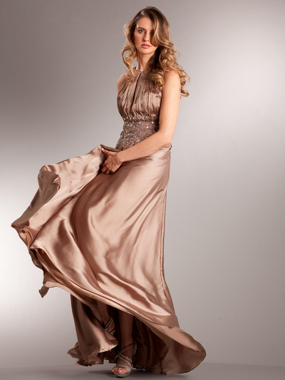 AC714 Take This Waltz Satin Evening Dress - Mocha, Front View Medium