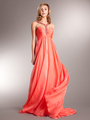 AC715 Beaded Strap Halter Chiffon Evening Dress - Coral, Front View Thumbnail