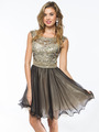 AC719 Beads and Sequin Bodice Homecoming Dress - Black Champagne, Front View Thumbnail