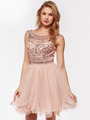 AC719 Beads and Sequin Bodice Homecoming Dress - Blush, Front View Thumbnail