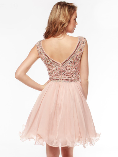 AC719 Beads and Sequin Bodice Homecoming Dress - Blush, Back View Medium