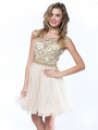 AC719 Beads and Sequin Bodice Homecoming Dress - Champagne, Front View Thumbnail