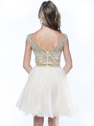 AC719 Beads and Sequin Bodice Homecoming Dress - Champagne, Back View Medium