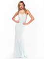 AC724 Illusion Neckline Evening Dress with Emboridery Trim - Aqua, Front View Thumbnail