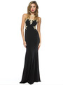 AC724 Illusion Neckline Evening Dress with Emboridery Trim - Black, Front View Thumbnail