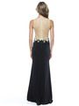 AC724 Illusion Neckline Evening Dress with Emboridery Trim - Black, Back View Thumbnail