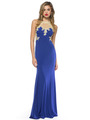 AC724 Illusion Neckline Evening Dress with Emboridery Trim - Royal, Front View Thumbnail