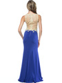 AC724 Illusion Neckline Evening Dress with Emboridery Trim - Royal, Back View Thumbnail