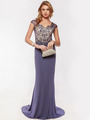 AC733 Jeweled Embroidery Evening Dress   - Dusty Blue, Front View Thumbnail