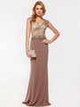 AC733 Jeweled Embroidery Evening Dress   - Mocha, Front View Thumbnail