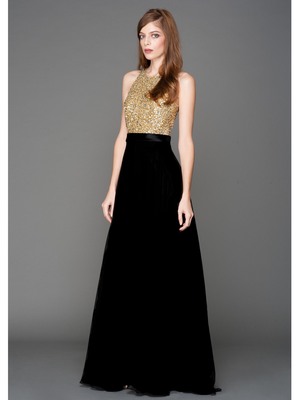 AC801 Sequins Top Sleeveless Evening Dress, Gold