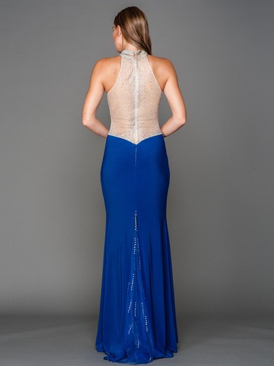 AC802 Jeweled Neck Sweetheart Evening Dress with Train - Royal Blue, Back View Medium