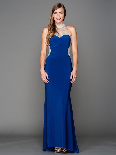 AC802 Jeweled Neck Sweetheart Evening Dress with Train - Royal Blue, Front View Medium